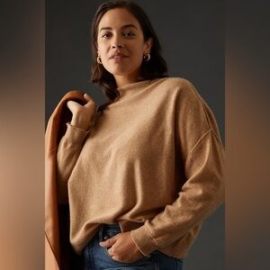 Anthropologie Alani Cashmere Mock Neck Camel Crew Neck Sweater Size 1X